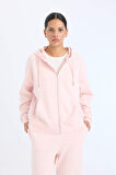 Relax Fit Kapüşonlu Cepli Basic Düz Fermuarlı Sweatshirt