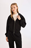 Coool Standart Fit Kapüşonlu Basic Düz Kanguru Cepli Fermuarlı Sweatshirt