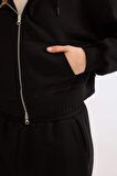 Coool Standart Fit Kapüşonlu Basic Düz Kanguru Cepli Fermuarlı Sweatshirt