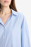 DeFacto Çizgili Pijama Yaka Poplin Pijama Üstü-Fall in Love E3113AX25SPBE747