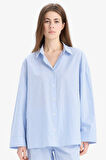 DeFacto Çizgili Pijama Yaka Poplin Pijama Üstü-Fall in Love E3113AX25SPBE747