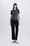 Slim Fit Dar Kesim Bisiklet Yaka Fitilli Kaşkorse Basic Düz Kısa Kollu Tişört