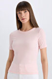 DeFacto Slim Fit Dar Kesim Bisiklet Yaka Basic Düz Fitilli Kaşkorse Kısa Kollu Tişört C0097AX25SPPN364