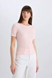 DeFacto Slim Fit Dar Kesim Bisiklet Yaka Basic Düz Fitilli Kaşkorse Kısa Kollu Tişört C0097AX25SPPN364