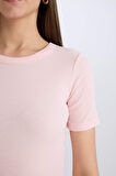 DeFacto Slim Fit Dar Kesim Bisiklet Yaka Basic Düz Fitilli Kaşkorse Kısa Kollu Tişört C0097AX25SPPN364