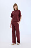 DeFacto Wide Leg Geniş Paça Eşofman Altı Beli Lastikli Cepli Basic Düz Bordo D3759AX25SPBR52
