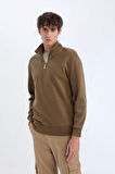 DeFacto Comfort Regular Fit Rahat Kalıp Fermuarlı Dik Yaka Basic Düz Sweatshirt X7405AZ24AUKH79