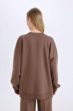 DeFacto Okula Dönüş Oversize Geniş Kalıp Bisiklet Yaka Kalın Basic Düz Sweatshirt Y1346AZ24WNBN322