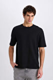 DeFacto Boxy Fit Bisiklet Yaka Kısa Kollu Siyah Tişört E1161AX25SMBK81