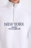 Boxy Fit Dik Yaka Fermuarlı Baskılı Sweatshirt