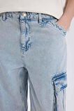 Relax Fit Geniş Paça Kargo Cepli Pamuklu Jean Pantolon