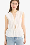 Fitted V Yaka Poplin Kolsuz Bluz