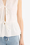 Fitted V Yaka Poplin Kolsuz Bluz