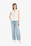 Fitted V Yaka Poplin Kolsuz Bluz