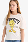 DeFacto Kız Çocuk Looney Tunes Relax Fit Bisiklet Yaka Kısa Kollu Tişört E2615A825SMER99