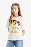 DeFacto Kız Çocuk Looney Tunes Relax Fit Bisiklet Yaka Kısa Kollu Tişört E2615A825SMER99
