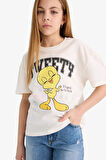 DeFacto Kız Çocuk Looney Tunes Relax Fit Bisiklet Yaka Kısa Kollu Tişört E2615A825SMER99