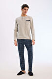 DeFacto Regular Fit Pijama Takımı Uzun Kollu Üst Kareli Uzun Alt Z6566AZ25SPGR210