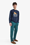 Garfield Pijama Takımı Regular Fit Uzun Kollu Üst Esnek Belli Uzun Alt