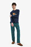 Garfield Pijama Takımı Regular Fit Uzun Kollu Üst Esnek Belli Uzun Alt