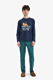 Garfield Pijama Takımı Regular Fit Uzun Kollu Üst Esnek Belli Uzun Alt