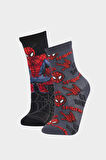 Erkek Çocuk Marvel Spiderman 2'li Pamuklu Uzun Çorap