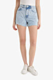 DeFacto Mom Fit Yüksek Bel Paça Ucu Kesik Jean Şort E0527AX25SMNM85