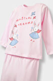 Kız Bebek Tavşan Baskılı Uzun Kollu Penye 2'li Pijama Takımı