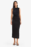 DeFacto Bodycon Vücudu Saran Dik Yaka Basic Düz Kolsuz Maxi Abiye Elbise F1846AX25SMBK81