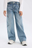 Kız Çocuk Wide Leg Kargo Geniş Paça Jean Pantolon