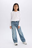 DeFacto Kız Çocuk Wide Leg Kargo Geniş Paça Jean Pantolon D7386A825SMNM39