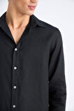 DeFacto %100 Keten Regular Fit Polo Yaka Yazlık Uzun Kollu Siyah Gömlek D9925AX25SPBK81