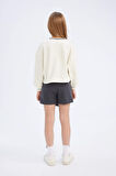Kız Çocuk 2'li Takım Baskılı Sweatshirt Şort Etek