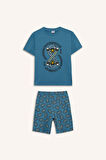 DeFacto Erkek Çocuk Pijama Takımı Baskılı Kısa Kollu Üst Desenli Şort D9989A825SMBE536