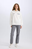 DeFacto Oversize Geniş Kalıp Yarım Fermuarlı Sırt Baskılı Kalın Sweatshirt E1524AX24WNWT32