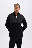 DeFactoFit Standart Fit Dik Yaka Fermuarlı Polar Sporcu Sweatshirt D9226AX24WNBK81