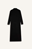 DeFacto Regular Fit Gömlek Yaka Basic Düz Uzun Kollu Pike Maxi Elbise E1417AX24WNBK81