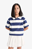 Kız Çocuk Relax Fit Çizgili Kısa Kollu Polo Tişört