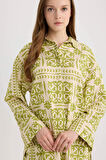 DeFacto Relax Fit Desenliı Keten Karışımlı Uzun Kollu Tesettür Gömlek Tunik D8184AX25SPGN698