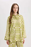 DeFacto Relax Fit Desenliı Keten Karışımlı Uzun Kollu Tesettür Gömlek Tunik D8184AX25SPGN698