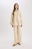 Wide Leg Keten Karışımlı Geniş Paça Pantolon