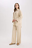 Wide Leg Keten Karışımlı Geniş Paça Pantolon