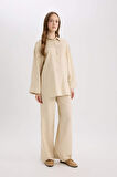 Wide Leg Keten Karışımlı Geniş Paça Pantolon