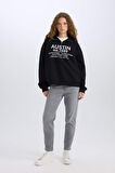 DeFacto Oversize Geniş Kalıp Yarım Fermuarlı Sırt Baskılı Sweatshirt E1525AX24WNBK81