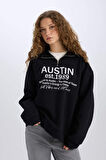 DeFacto Oversize Geniş Kalıp Yarım Fermuarlı Sırt Baskılı Sweatshirt E1525AX24WNBK81