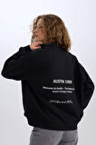 DeFacto Oversize Geniş Kalıp Yarım Fermuarlı Sırt Baskılı Sweatshirt E1525AX24WNBK81