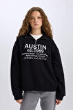 DeFacto Oversize Geniş Kalıp Yarım Fermuarlı Sırt Baskılı Sweatshirt E1525AX24WNBK81