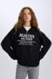 DeFacto Oversize Geniş Kalıp Yarım Fermuarlı Sırt Baskılı Sweatshirt E1525AX24WNBK81