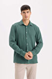 DeFacto Regular Fit Polo Yaka %100 Pamuk Müslin Uzun Kollu Gömlek W7832AZ25SPGN1259