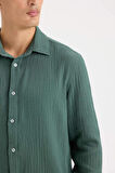DeFacto Regular Fit Polo Yaka %100 Pamuk Müslin Uzun Kollu Gömlek W7832AZ25SPGN1259